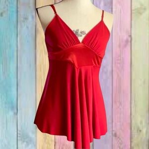 Tempted Red Flowy V-neck Thin Adjustable Strap Top
